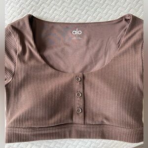 ALO Yoga Ribbed Button-Front Top in Mauve